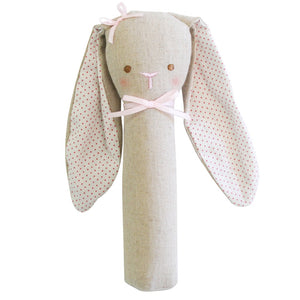 Alimrose Bunny Rattle & Squeaker Linen Pink | Rattles & Squeakers | Bon Bon Tresor