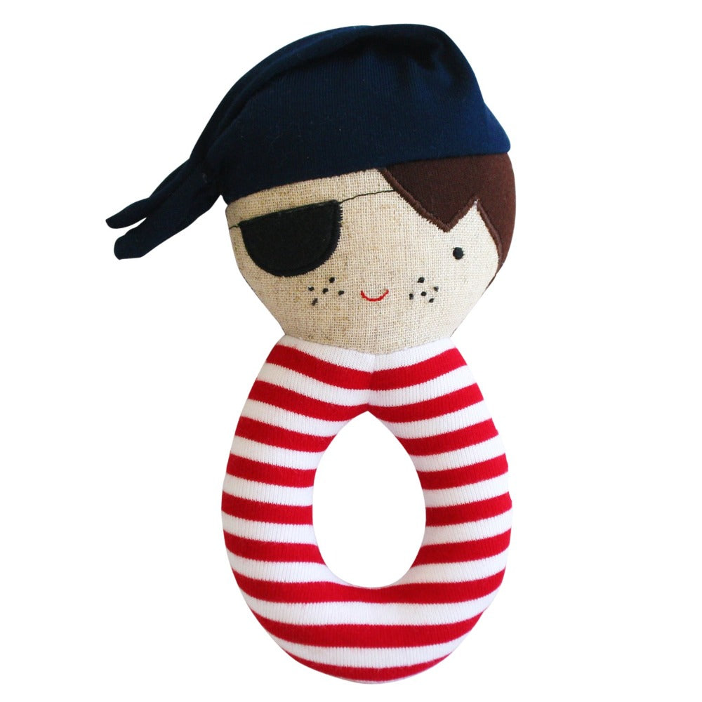 Alimrose Linen Pirate Grab Rattle Navy | Rattles & Squeakers | Bon Bon Tresor