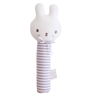 Alimrose Bunny Squeaker Grey Stripe | Rattles & Squeakers | Bon Bon Tresor