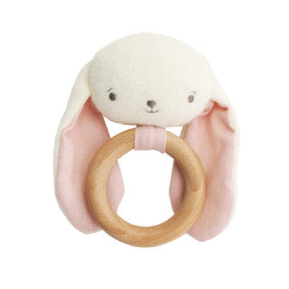 Alimrose Baby Bunny Teether Rattle Pink | Baby Teethers | Bon Bon Tresor