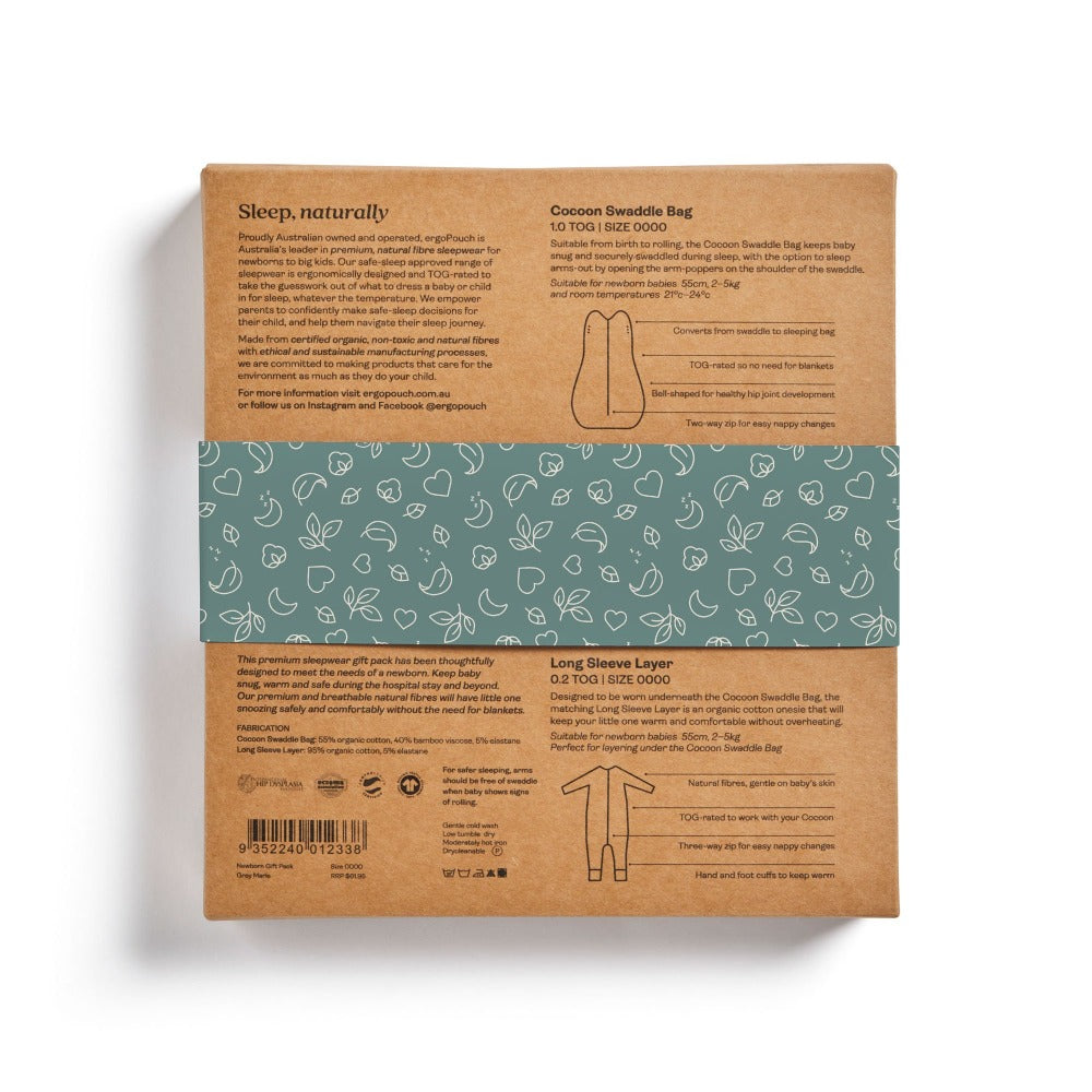ergopouch Newborn Gift Pack Grey Marle | Baby Gift Sets | Bon Bon Tresor