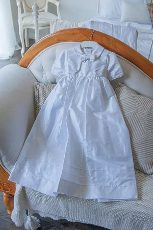 Christening - Breasted Silk Unisex Gown with Detachable Bow Tie | Gowns | Bon Bon Tresor