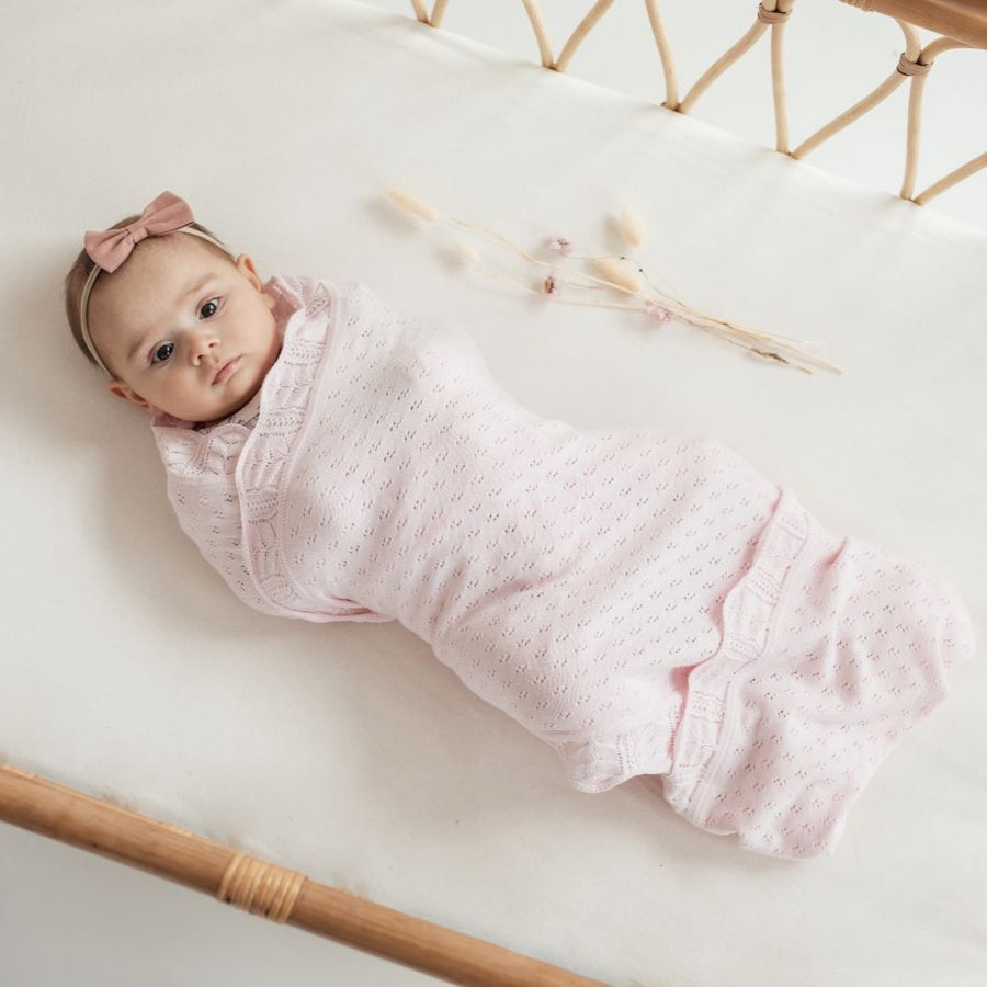 Aster and Oak Pink Ruffle Knit Blanket | Blankets | Bon Bon Tresor