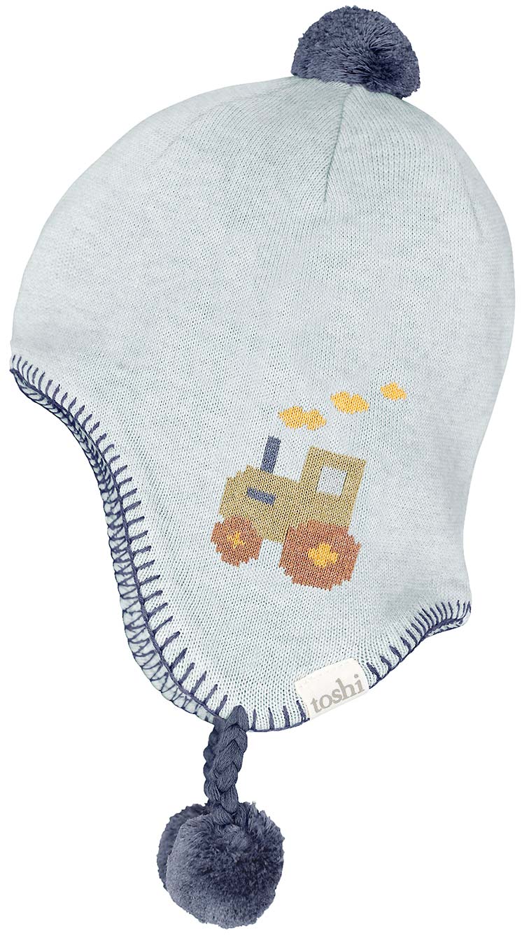 Toshi Organic Earmuff Storytime Mr Tractor | Hats | Bon Bon Tresor