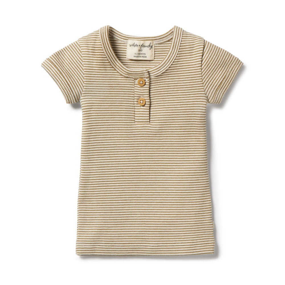 Wilson and Frenchy Organic Stripe Rib Henley Tee Leaf | Tops & T-Shirts | Bon Bon Tresor