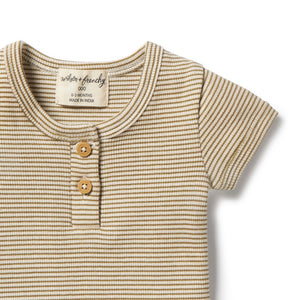Wilson and Frenchy Organic Stripe Rib Henley Tee Leaf | Tops & T-Shirts | Bon Bon Tresor