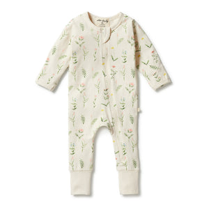 Wilson and Frenchy Organic Zipsuit with Feet - Wild Flower | Rompers & Playsuits | Bon Bon Tresor