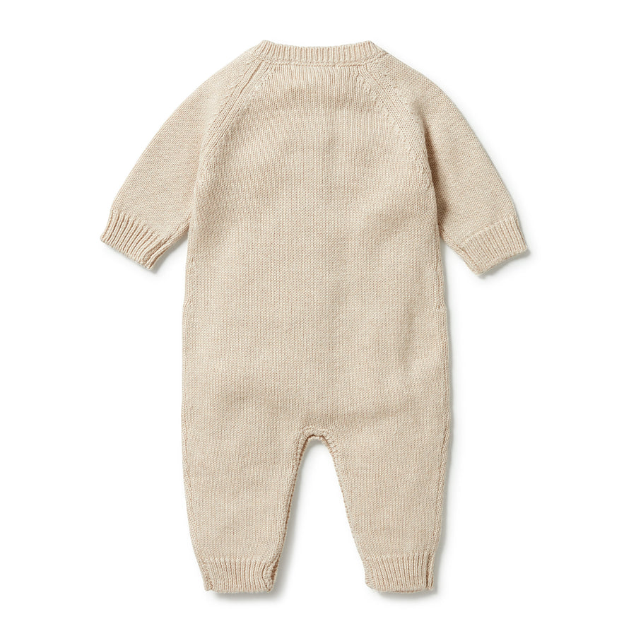 Wilson and Frenchy Knitted Button Growsuit - Oatmeal Melange | Rompers & Playsuits | Bon Bon Tresor