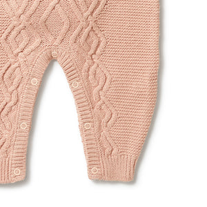 Wilson and Frenchy Knitted Cable Growsuit - Rose | Rompers & Playsuits | Bon Bon Tresor