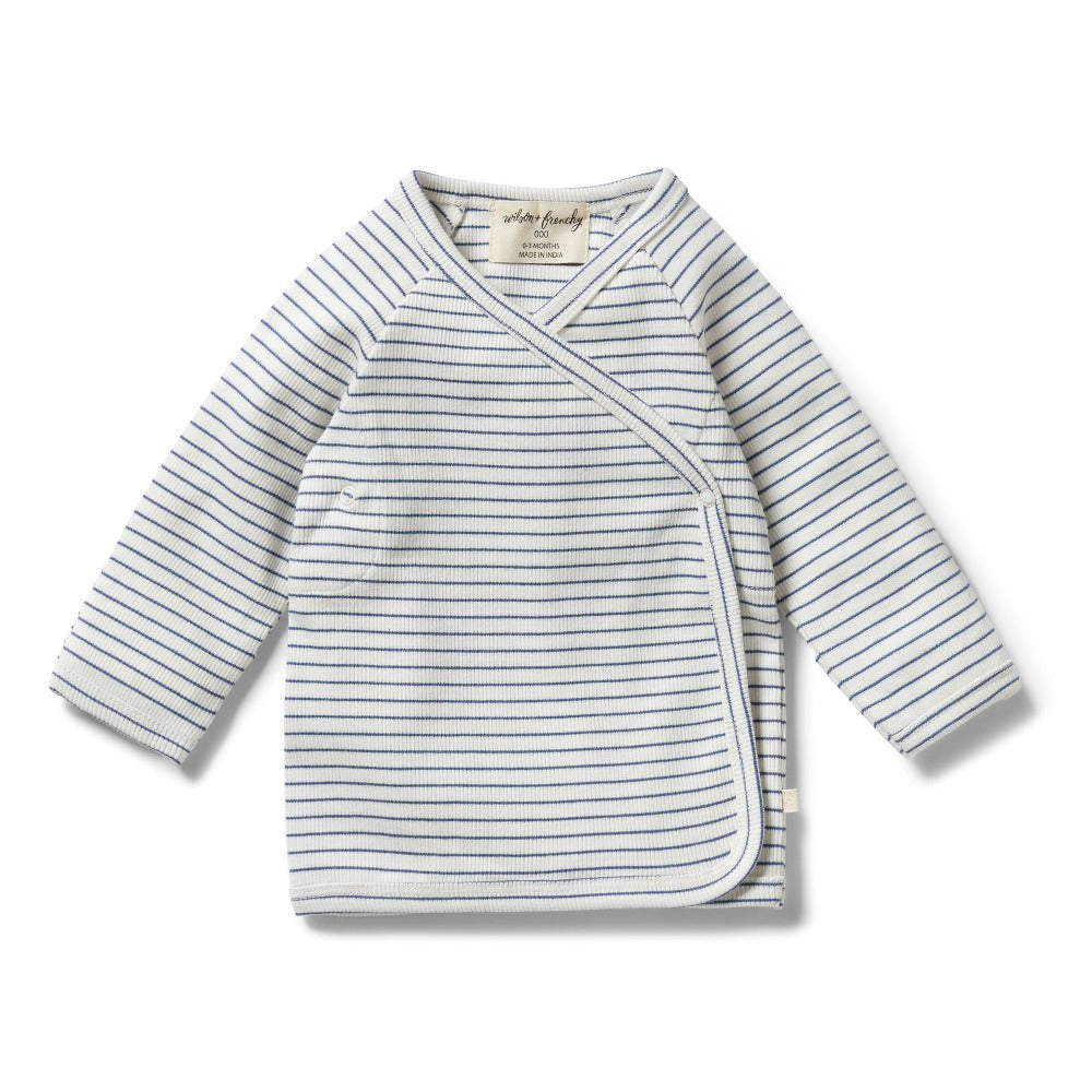 Wilson and Frenchy Organic Stripe Rib Kimono Top Blue Depths | Tops & T-Shirts | Bon Bon Tresor