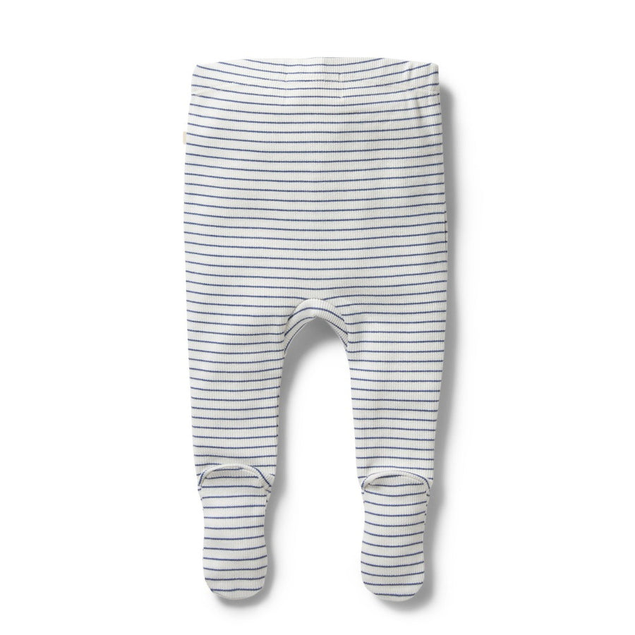 Wilson and Frenchy Organic Stripe Rib Footed Legging Blue Depths | Pants & Shorts | Bon Bon Tresor