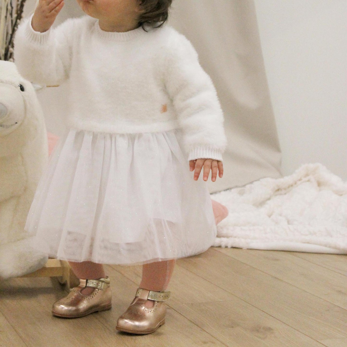Carrement Beau White Knit Tulle Dress | Dresses | Bon Bon Tresor