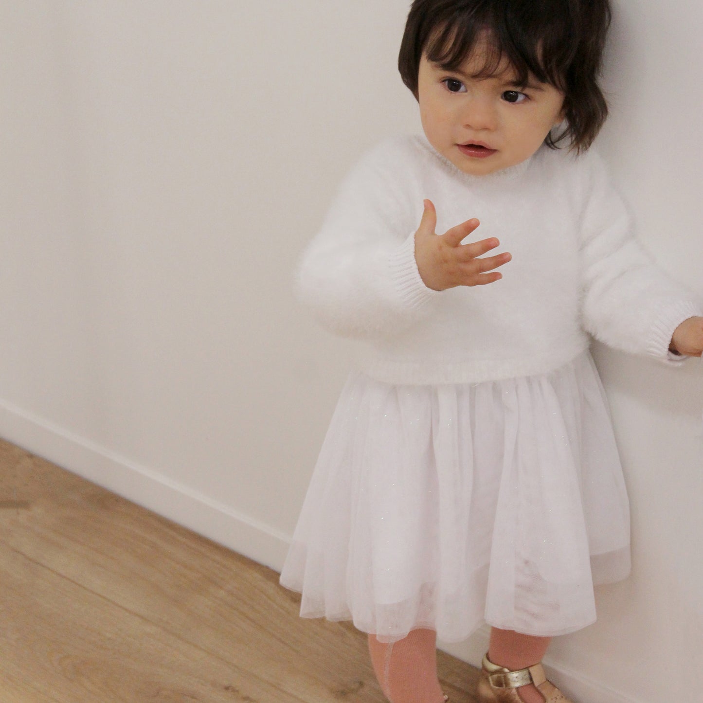 Carrement Beau White Knit Tulle Dress | Dresses | Bon Bon Tresor