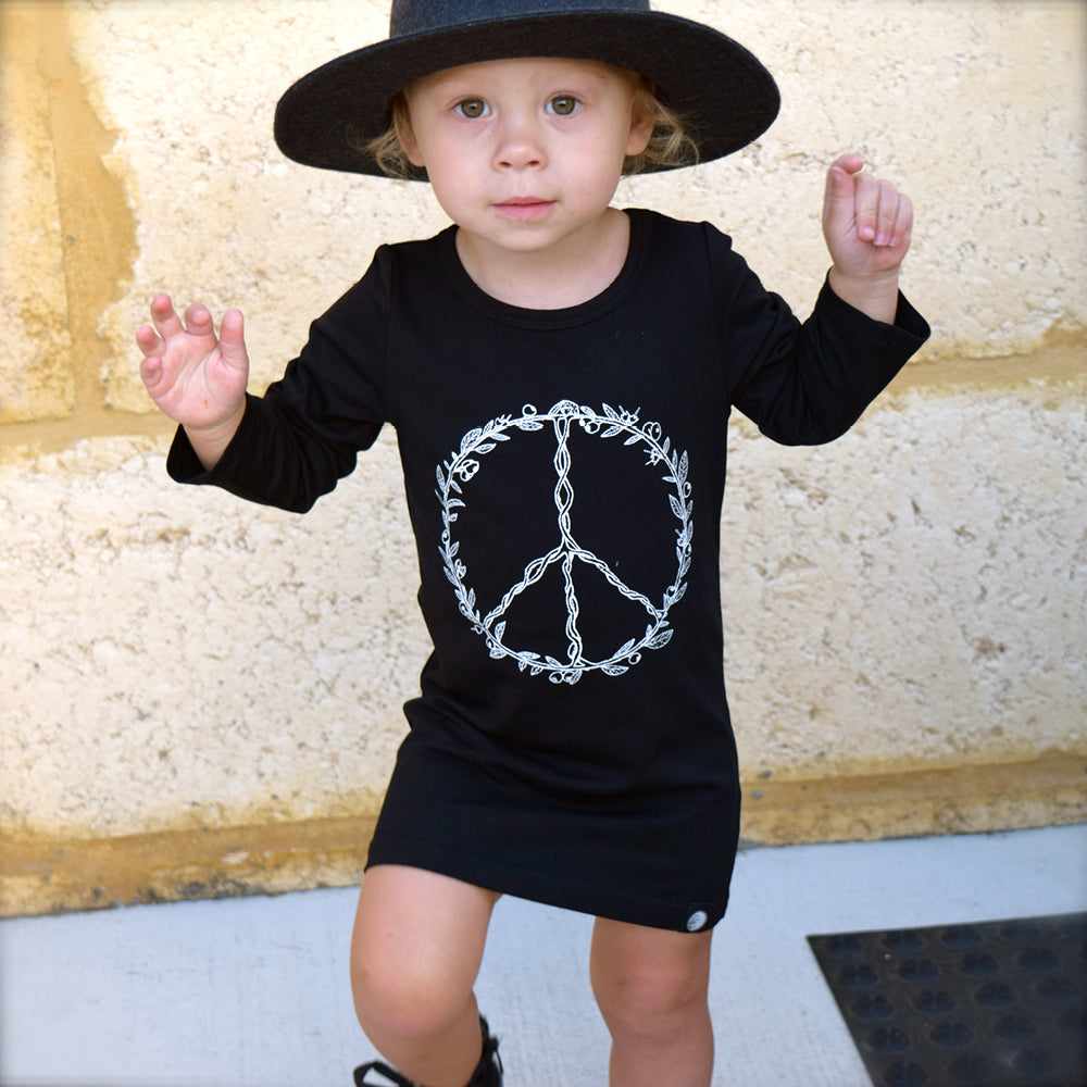 Little Lords Black Peace Raglan Dress | Dresses | Bon Bon Tresor