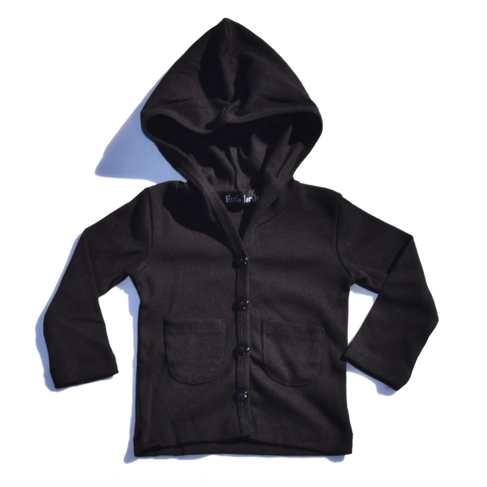 Little Lords Black Hoodlum Cardigan | Sweaters & Knitwear | Bon Bon Tresor