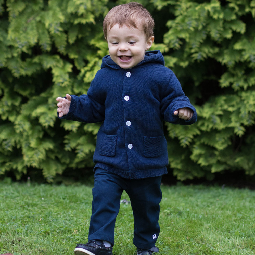 Emile et Rose Baby Boy Navy Knit Hooded Jacket | Coats & Jackets | Bon Bon Tresor