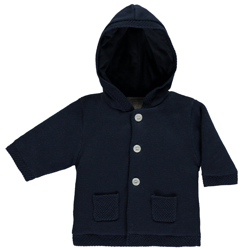 Emile et Rose Baby Boy Navy Knit Hooded Jacket | Coats & Jackets | Bon Bon Tresor