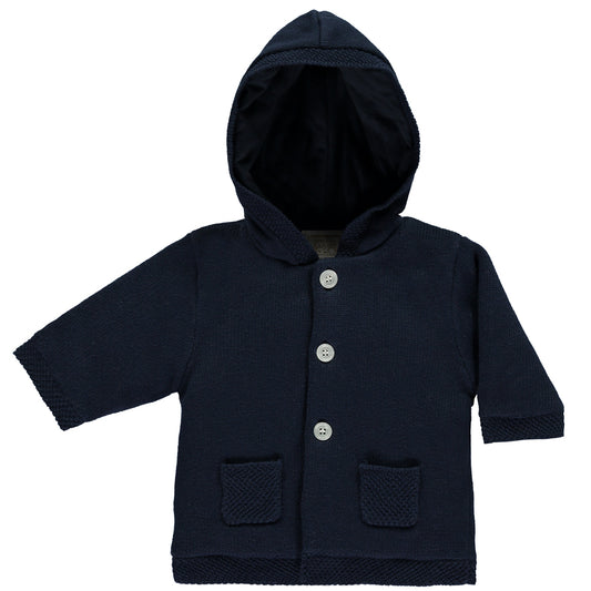Emile et Rose Baby Boy Navy Knit Hooded Jacket | Coats & Jackets | Bon Bon Tresor
