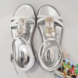 Lela Leo Girls White Leather Sandal | Sandals | Bon Bon Tresor