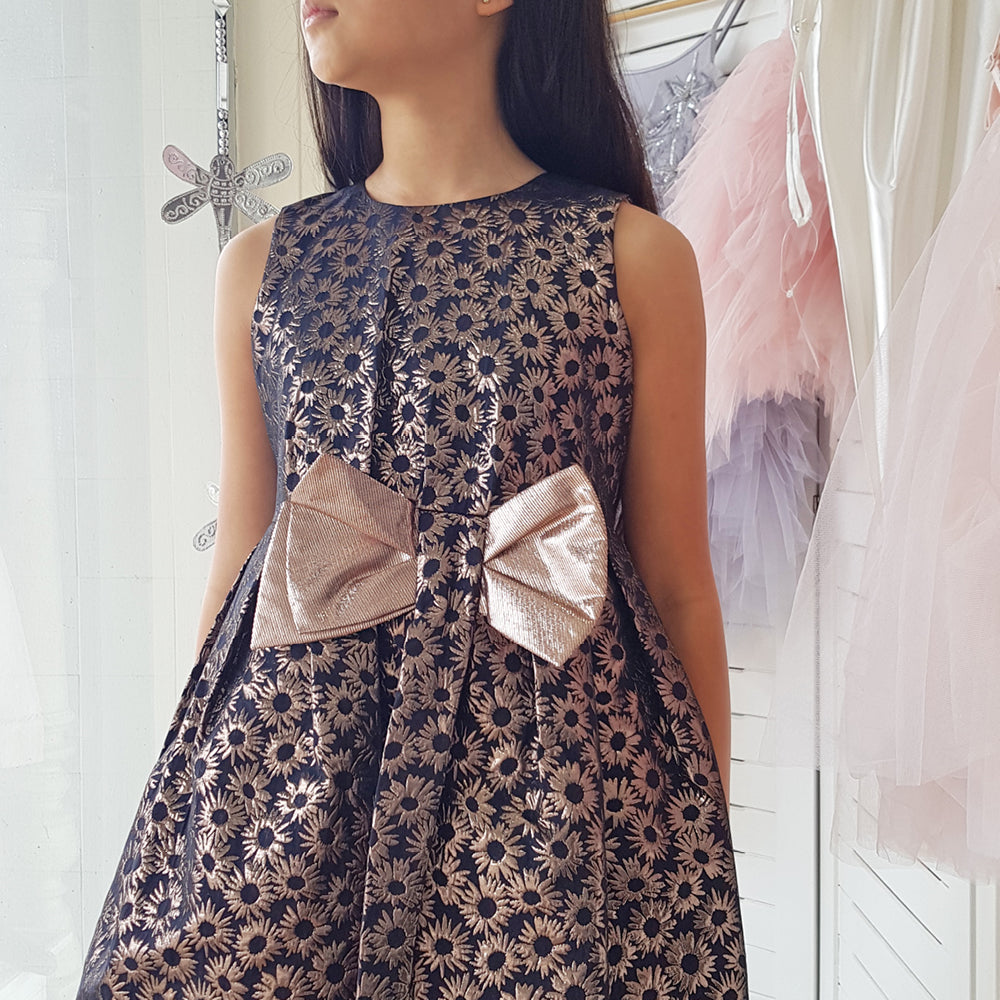 Hucklebones London Copper Daisy Jacquard Bodice Party Dress