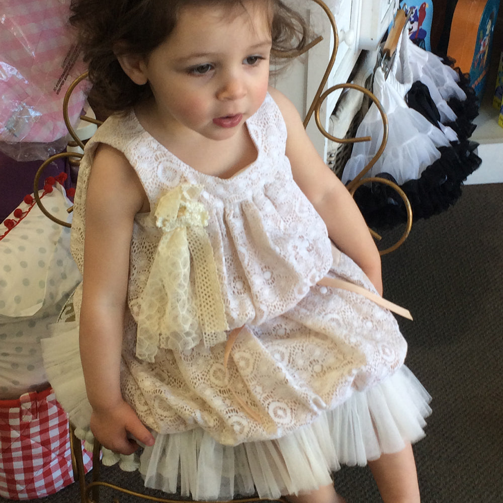 Dolce Bambini - Girls Linen Lace Applique Dress | Party Dresses | Bon Bon Tresor