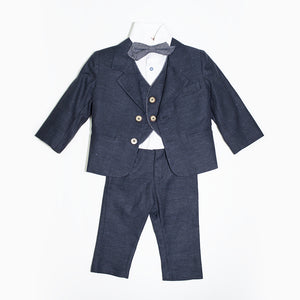 Dolce Bambini - Baby Boy 4 Piece Navy Linen Suit | Suits & Sets | Bon Bon Tresor