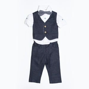 Dolce Bambini - Baby Boy 4 Piece Navy Linen Suit | Suits & Sets | Bon Bon Tresor
