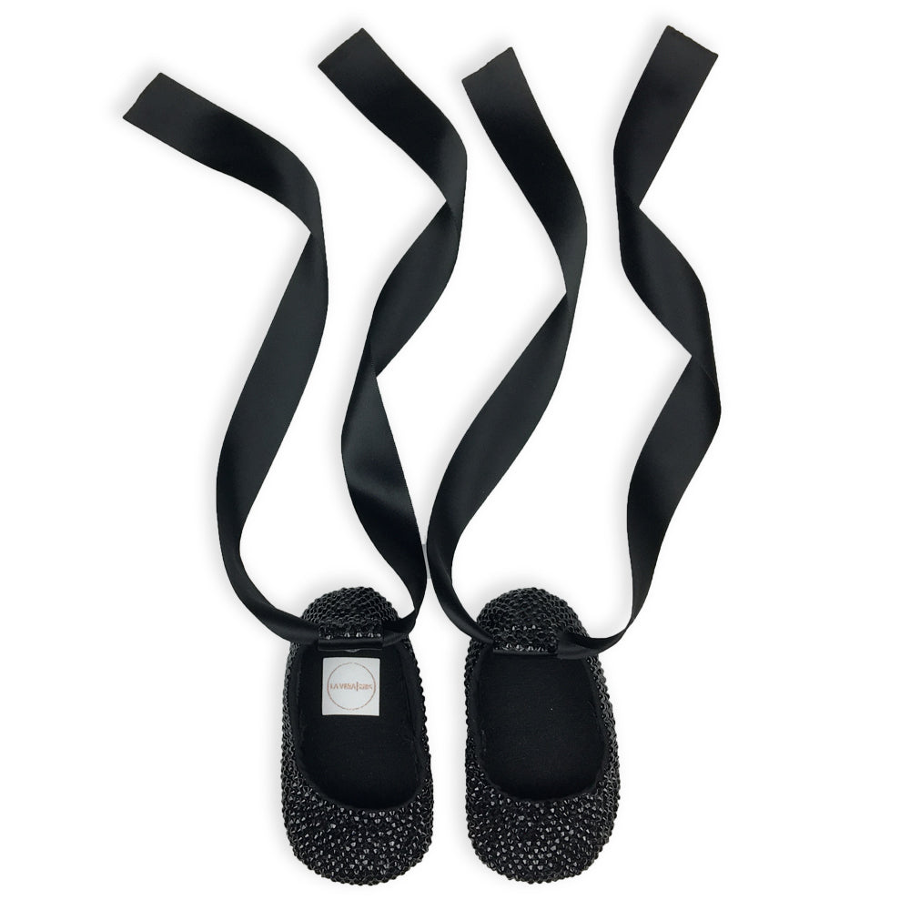 La Vera Kids Baby Girl Black Crystal Ballet Shoes | Dress Shoes | Bon Bon Tresor