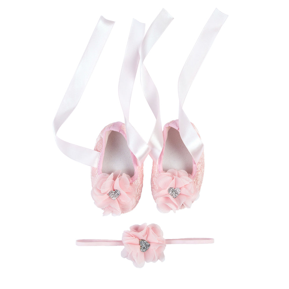 La Vera Kids Baby Girl Pink Lace Shoes and Headband Set | Dress Shoes | Bon Bon Tresor