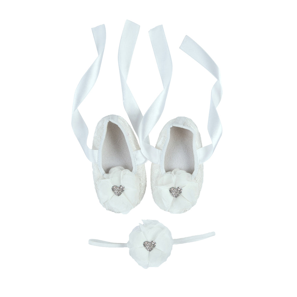 La Vera Kids Baby Girl White Lace Shoes and Headband Set | Dress Shoes | Bon Bon Tresor