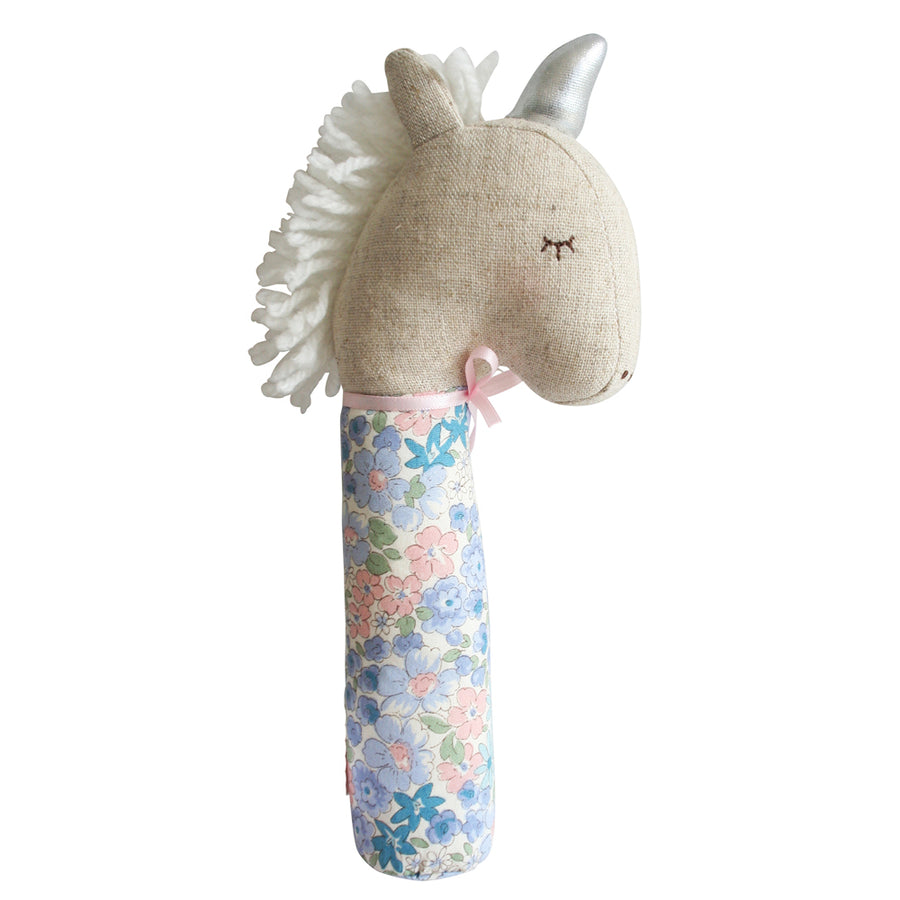 Alimrose Yvette Unicorn Squeaker Liberty Blue | Rattles & Squeakers | Bon Bon Tresor