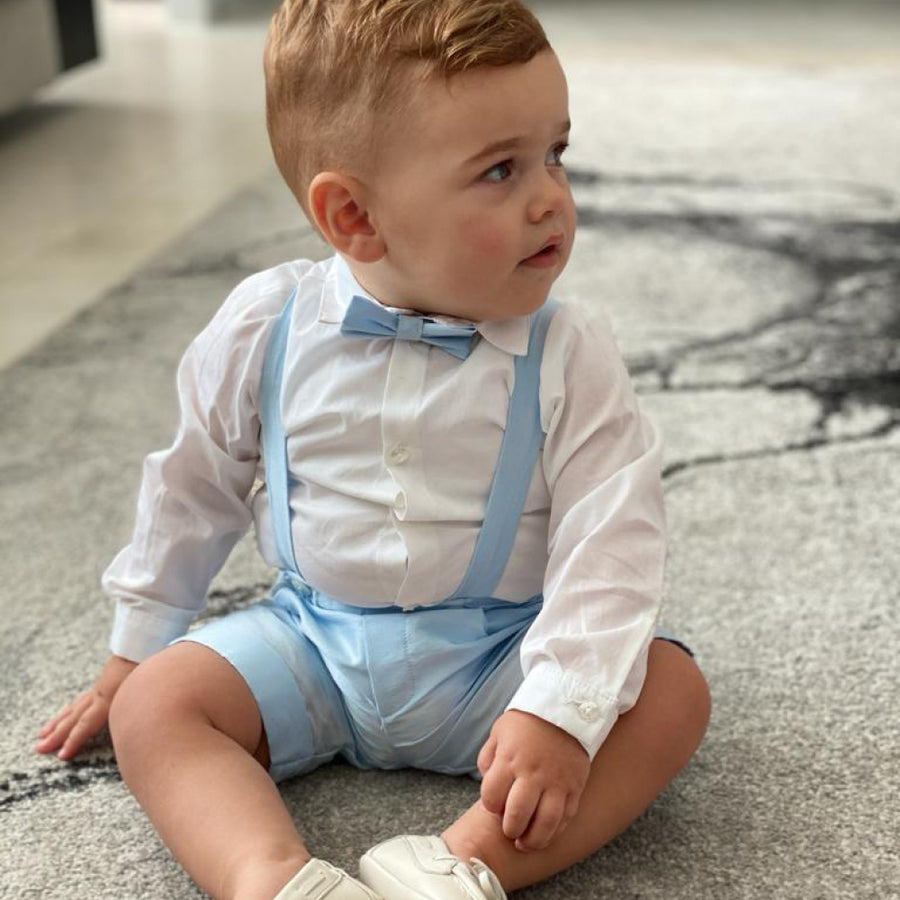 Barcellino White and Baby Blue Shorts Suit | Suits & Sets | Bon Bon Tresor