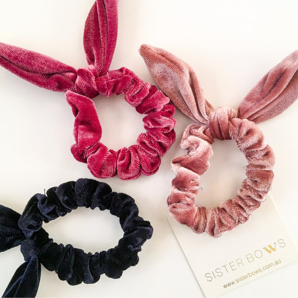 Sister Bows Velvet Bunny Scrunchies | Hair Accessories | Bon Bon Tresor