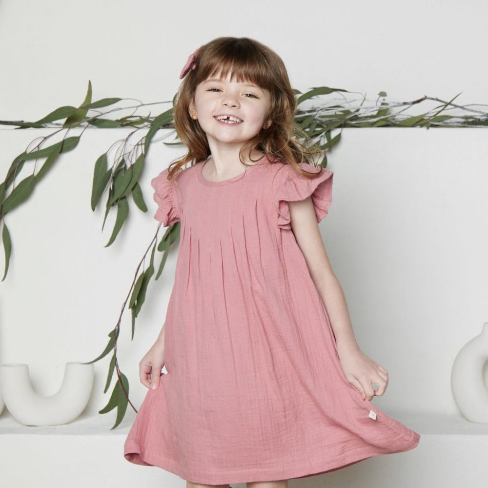 Tiny Twig Pintuck Dress Rose Gold Crinkle | Dresses | Bon Bon Tresor