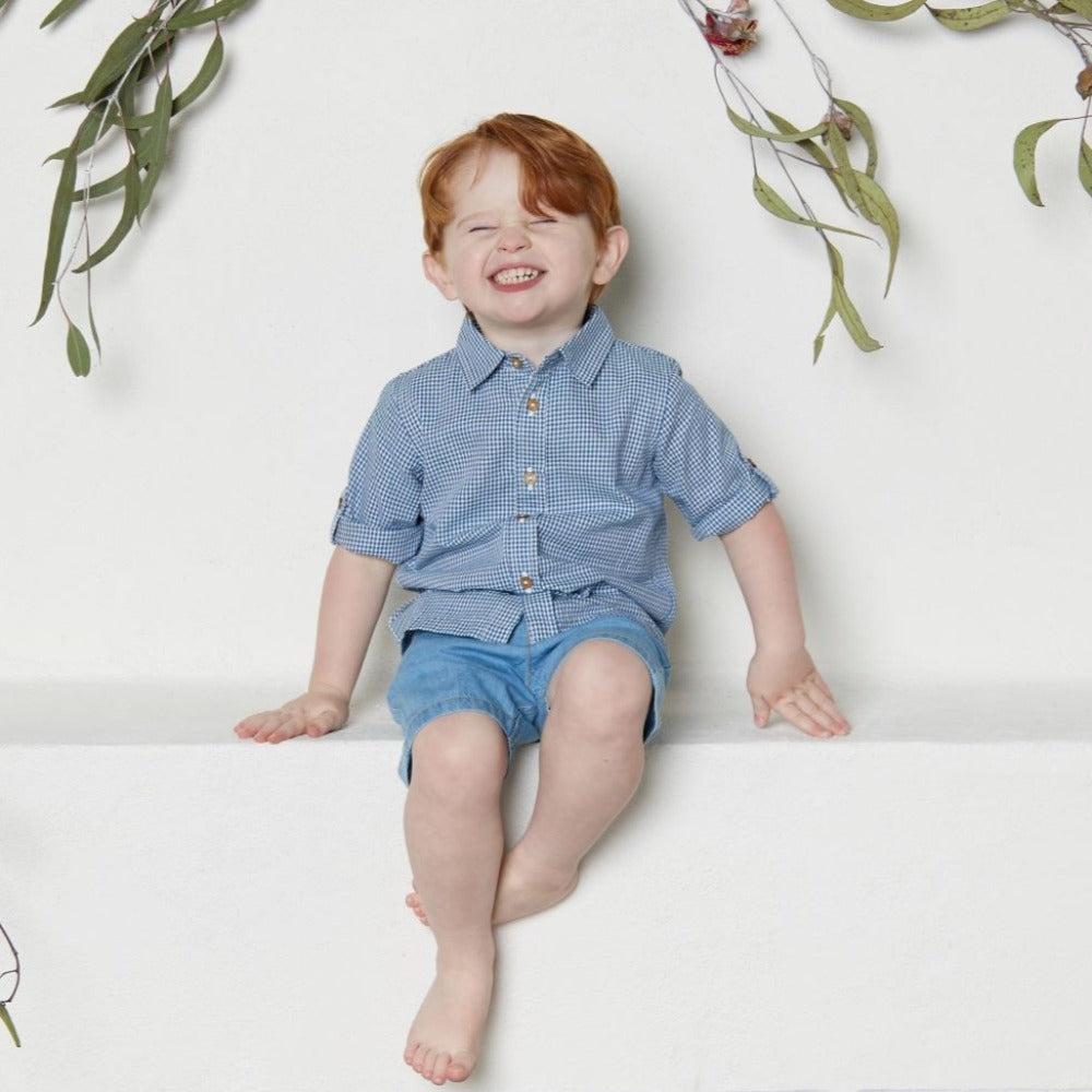 Tiny Twig Navy Gingham Cambric Shirt | Tops & T-Shirts | Bon Bon Tresor