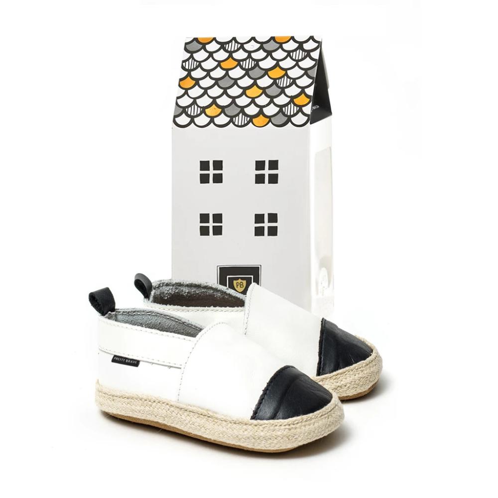 Pretty Brave Baby Espadrille White With Black Toe | Espadrilles | Bon Bon Tresor