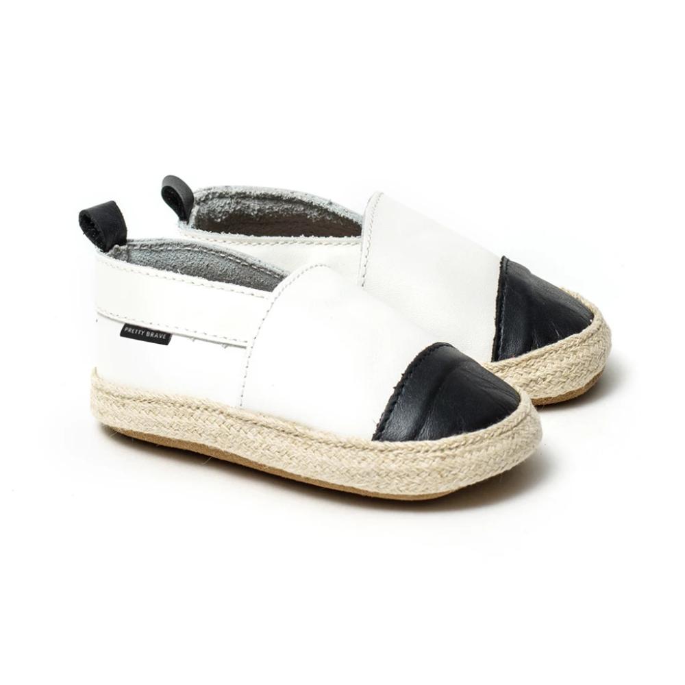 Pretty Brave Baby Espadrille White With Black Toe | Espadrilles | Bon Bon Tresor