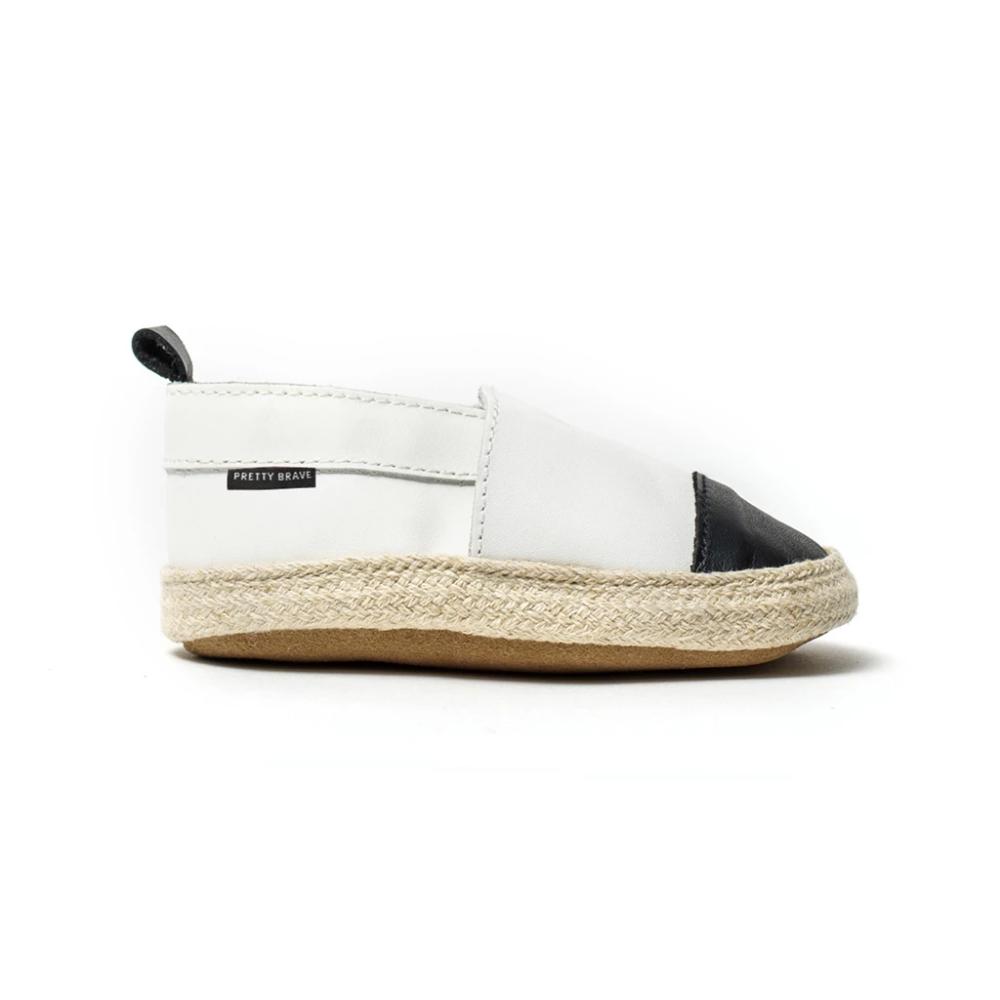 Pretty Brave Baby Espadrille White With Black Toe | Espadrilles | Bon Bon Tresor
