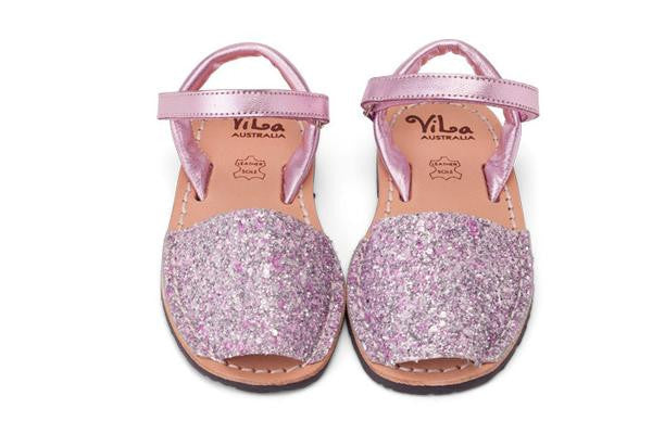 Vila Australia Glitter Pink Leather Sandal | Dress Shoes | Bon Bon Tresor