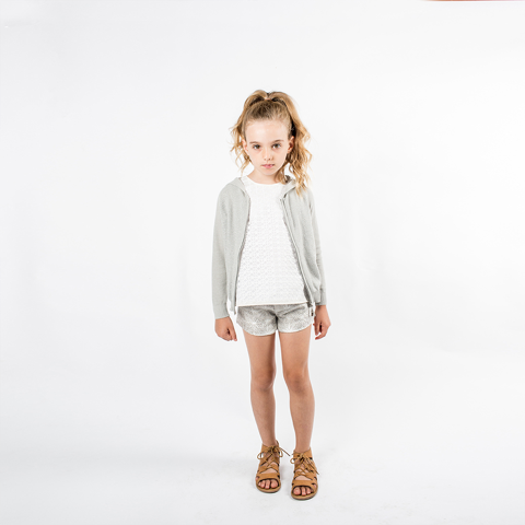 Sudo Kids Silver Raindance Cotton Knit Hoodie | Sweaters & Knitwear | Bon Bon Tresor